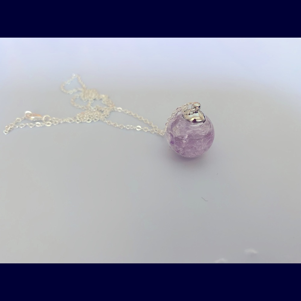 Crushed Raw Amethyst Crystal filled Glass Dome Pendant